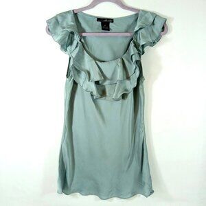 Willi Smith Short Sleeve Satin Ruffle Top Women's Medium Teal Blue